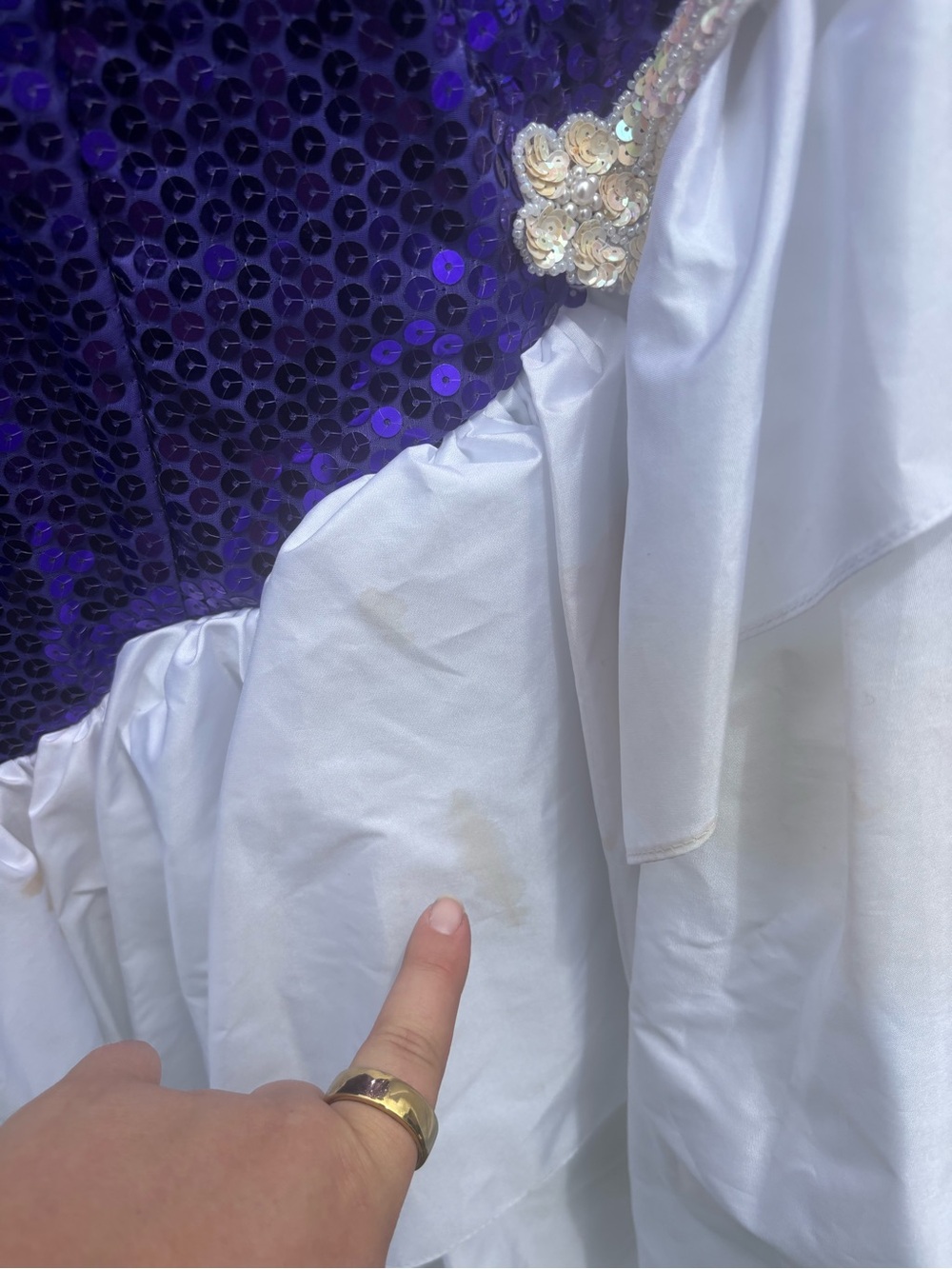 Vintage 80s Loralie Purple Sequin White Taffeta Prom Dress Gown - Size 14 - Picture 5 of 10